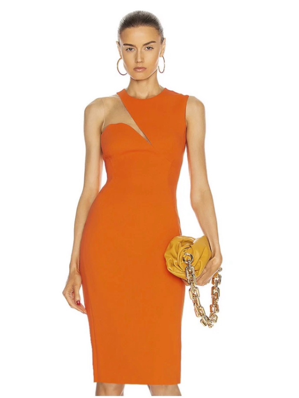 Orange Asymmetric Cutout Sheath Dress